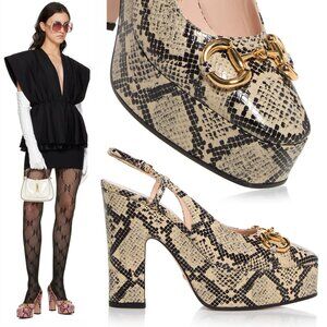 GUCCI SHOES PYTHON PRINT LEATHER w HORSEBIT PLATFORM SLINGBACK sz 39 9 US